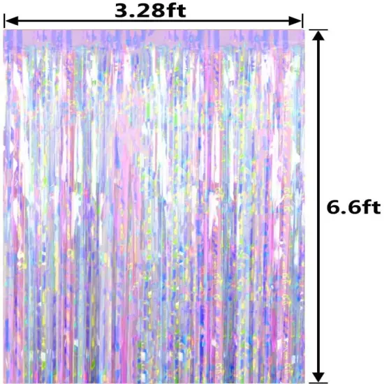 3 Packs 3.3ft x 6.6ft Shiny Corlorful Metallic Tinsel Foil Fringe Curtains Photo Booth Props for Birthday Engagement Bridal Shower Baby Shower Bachelorette Holiday Celebration Party Decorations {2}