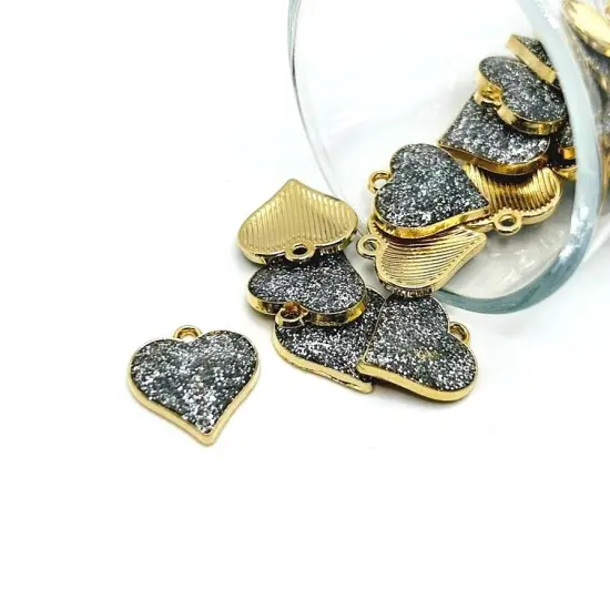 1, 4, 20 or 50 Pieces: Silver Glitter Heart Charms {1}
