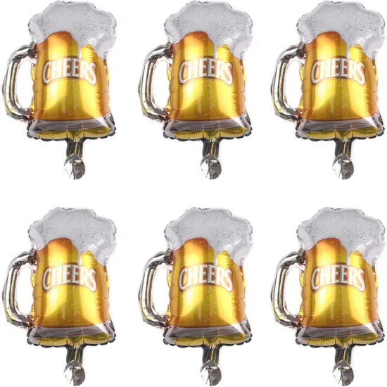 10 Pcs Beer Mug Cheers Foil Balloons Gold 16 Inch Mylar Balloon Beer Theme Party Decoration {1}