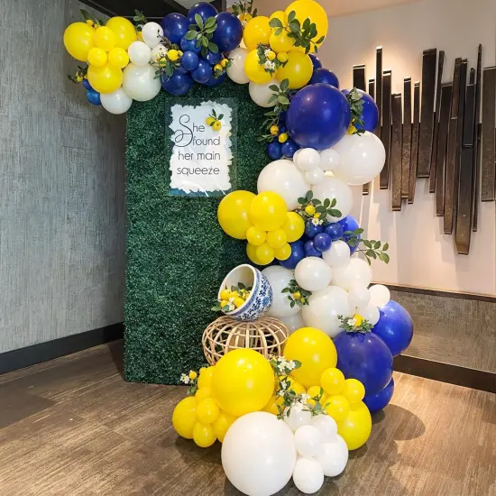 Royal Blue and Yellow Balloon Arch Kit, 129pcs Dark Blue White and Metallic Blue Gold Latex Balloons {5}