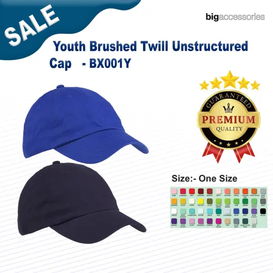 Big Accessories&reg; Youth Brushed Twill Unstructured Cap BLACK {2}