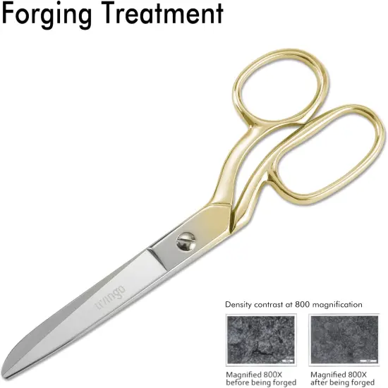 Fabric Sewing Scissors: Multipurpose Heavy Duty Forged Stainless Steel Sharp Bent Blade Dressmaker Classic Cutting Leather Cloth Tailor Shears for Home - 8 inch Gold {4}