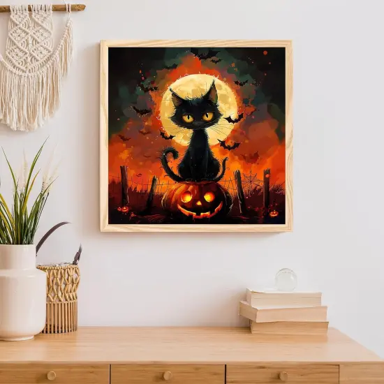 Halloween Cat Diamond Art Painting Kits for Adults, Round 5D Full Drill Diamond Dots Paintings Set for Beginners DIY Crafts {4}