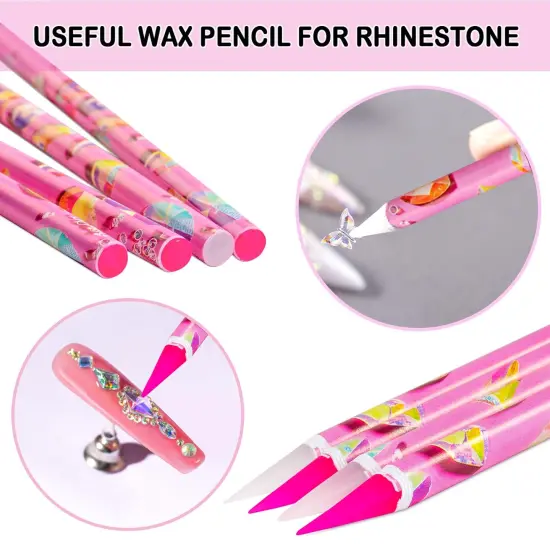 8 Pcs Rhinestone Picker Tool Kit, Self-Adhesive Wax Pencil for Rhinestones and Diamond Painting, Gem Picker Tool Dotting Tools for Nail Art, 4 Wax Pen and 4 Rhinestone Trays rhinestone tools {4}