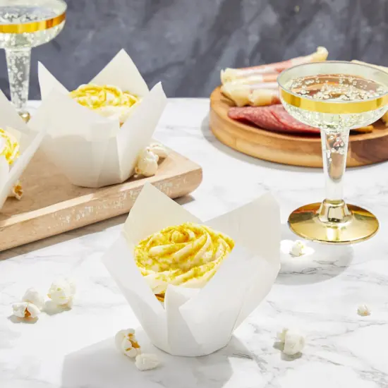 100-Pack White Tulip Cupcake Liners for Wedding, Birthday Party, Parchment Paper Baking Cups and Muffin Wrappers for Baby Shower, Tea Party Decorations (2.2x3.15 in) {2}