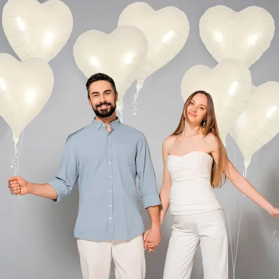 24 Pcs Cream Heart Balloons,18 inch Heart Shape Foil Balloons Love Balloons Valentine Balloons for Birthday Party Wedding Engagement Party Baby Shower Valentine Day Decorations (Cream) {4}