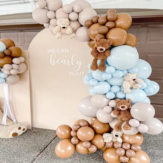 Blue Balloons Garland Arch Kit - DIY 112Pcs Double-Stuffed Balloon Garland Layer Cream Peach Pottery Clay Baby Blue Balloons Set {4}