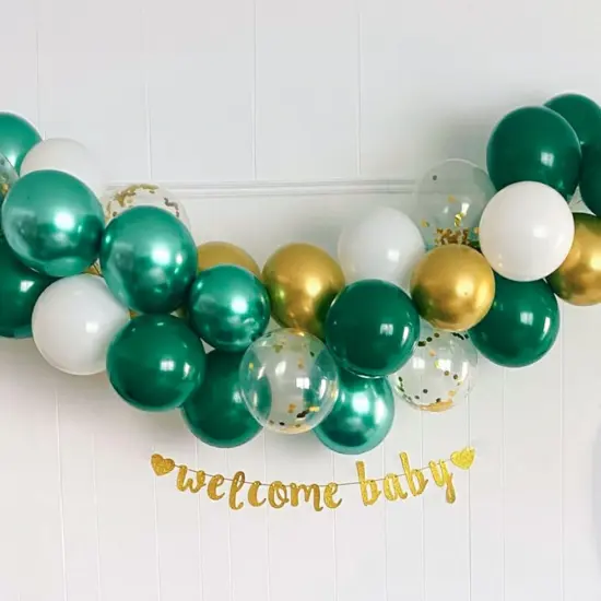 Metallic Green Gold Balloons, 60 Packs 12 Inch Dark Green White Gold Latex Balloons {2}