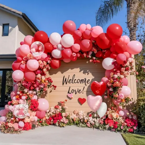 Red Pink White Balloon Garland Double Stuffed Pink Balloons Pearl Red Balloon Arch Kit Bobo with Foil Heart Balloons for Wedding Mother&rsquo;s Day Birthday Baby Shower Valentine Party Decorations {4}