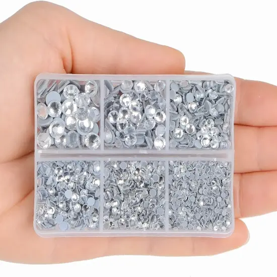 4000pcs Mixed Size Hot Fix Round Crystals Gems Glass Stones Hotfix Flat Back Rhinestones (Clear Crystal) {5}