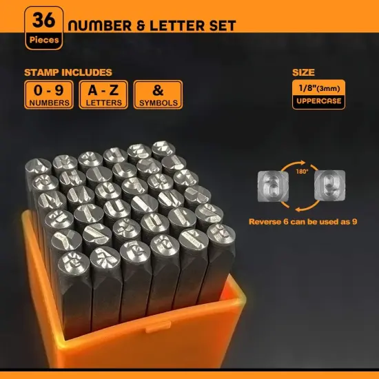 Professional 36Pcs. Steel Metal Stamping Tool Set,(1/8&rdquo;) 3mm,Steel Number and Letter Punch Set,Alloy Steel Made HRC 58-62 for Jewelry Craft Stamping. {2}