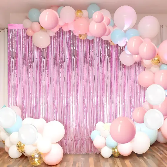 2 Pack Pink Foil Fringe Curtains Streamers Party Decorations 3.3 x 8.2 ft, Pink Tinsel Curtain Fringe Backdrop for Parties, Door Fringe Birthday Streamers, Barbie Backdrop Birthday Party Decorations {4}