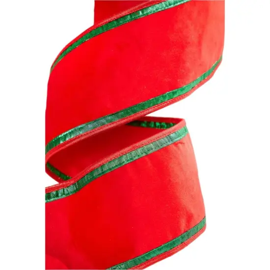 4" Red & Green Piping Velvet Metallic Dupion Ribbon (5 Yards) {3}