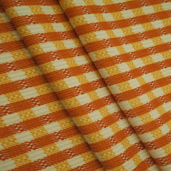 4&times;2 Yummy Rib Gingham Checkered Knit Soft Stretch Fabric, 87% Polyester 13% Spandex, 58/60&Prime; Wide RUST/MUSTARD {4}