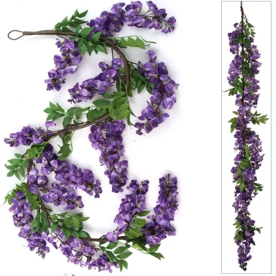 4PC 60-Inch Purple Silk Wisteria Garland | 12 Hanging Flowers | Lifelike Detail | Event Decor | Home & Wedding Accents | Indoor/Outdoor Use | Easy Installation {3}