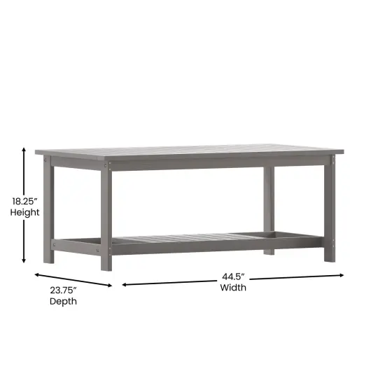Merrick Lane Riviera All-Weather Poly Resin Wood Two Tiered Adirondack Slatted Coffee Conversation Table Gray {5}