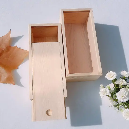 2 Pack Wood Box with Sliding Lid Unfinished Wood Storage Box Blank Natural Wood Box Case Container for Gift Jewelry Box, DIY Art Craft, Hobbies, Home Storage {3}
