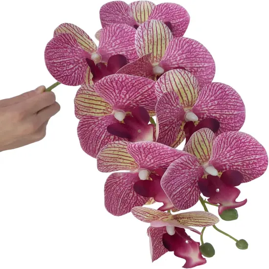 32" Artificial Phalaenopsis Flowers 4 Pcs with 2 Bundles Leaves Artificial Orchid Flowers Stem Plants Fake Butterfly Phalaenopsis Flowers for Home Wedding Party D&eacute;cor (Purple Dapple) {3}