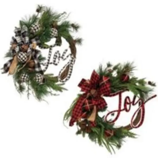 Buffalo Check Holiday Jingle Joy Wreath 2 Asstd. {1}