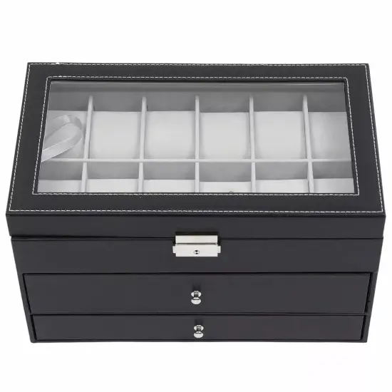 Watch Display Box&Jewelry Storage Case Multi-Purpose Organizer Box w/ Glass Top {1}
