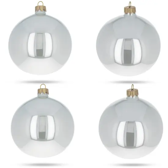 Set of 4 Glossy White Glass Ball Christmas Ornaments 4 Inches {1}
