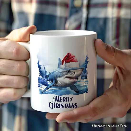 Shark with Santa Hat Mug, Festive Christmas Gift {2}