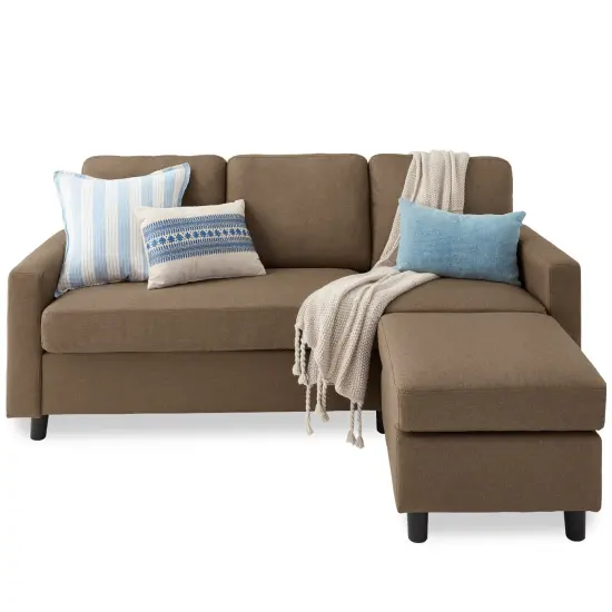 Best Choice Products Linen Sectional Sofa Couch w/ Chaise Lounge, Reversible Ottoman Bench Blue/Gray {7}