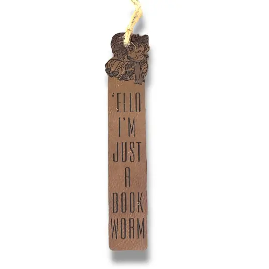 Bookmark - LEATHER - Ello Im Just a Book Worm RAWHIDE {4}