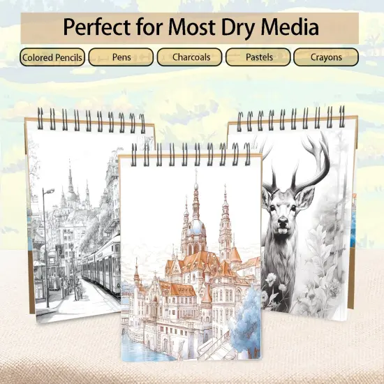 5.5" x 8.5" Sketch Book, Top Spiral Bound Sketch Pad, 100 Sheets Each 68lb/100gsm Drawing Paper, 2 Pack {2}