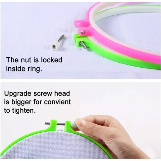 Caydo 6 Pieces Embroidery Hoops and 15 Needles, Plastic Circle Cross Stitch Hoop Ring Embroidery Circle Set, 3.4 inch to 10.4 inch (Multicolor) {5}