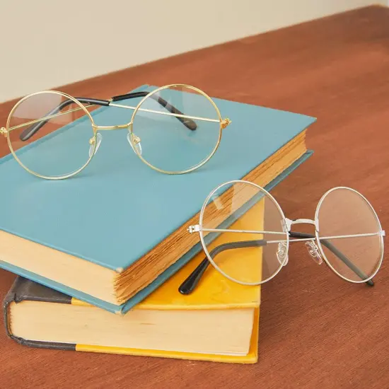 4 Pack Fake Round Wizard Glasses for Halloween Party Costumes Eyewear Accessories Favors, Gold and Silver {3}