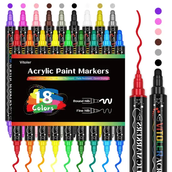 Acrylic Paint Markers,18pcs Dual Tip Acrylic Paint Set,Acrylic Paint Marker Pens with Brush Tip and Dot Tip for Painting Rock Diy Crafts Art Supplies {2}