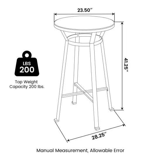 42.50"H Steel Bar Table With Elm Wood Top Black {9}