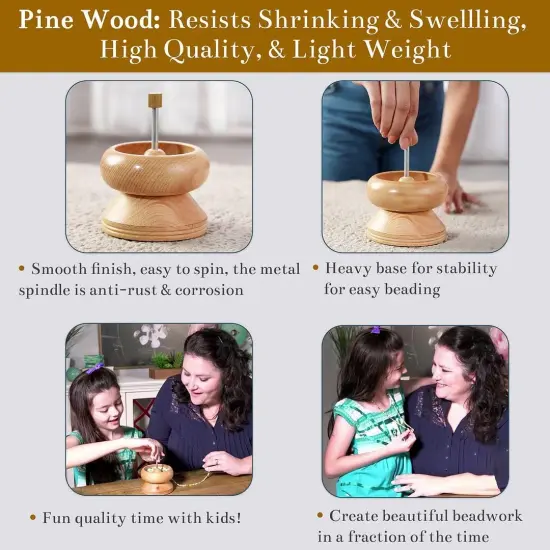 Clay Bead Spinner with Big Eye Beading Needle & 3mtr Wire - Seed Bead Spinner for Jewelry Making Kit - Necklace Bracelet Maker Wooden Birthday Gifts - Pinewood {5}