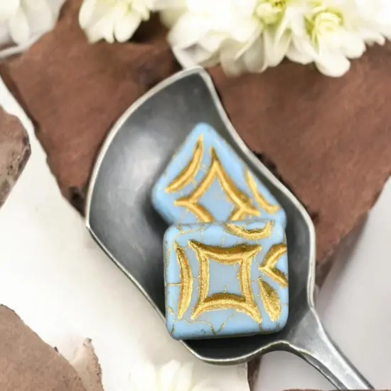 *6* 19x13mm Bronze Washed Matte Blue Turquoise Rectangle Beads {2}