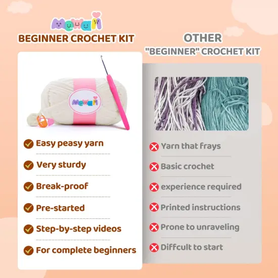 Crochet Kit for Beginners Level 1 with 40% Extra Pre-Started Easy Yarn, Step-by-Step Video Tutorials for Adults and Kids (Boba) {6}