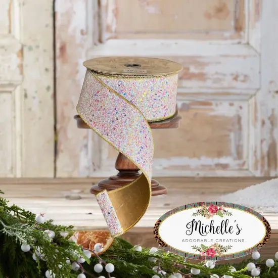 2.5" Sugar Plum Glitter Ribbon: Icy Iridescent (10 Yards) {4}