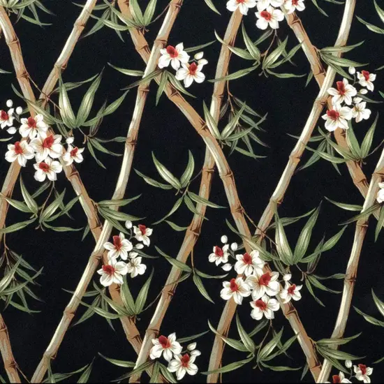 1 Yard Bamboo Branches with Flowers and Leaves Fabric Upholstery Fabric 100% Cotton 56-58 Inches Wide {1}