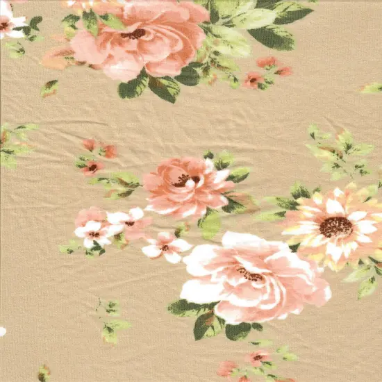DTY Brushed Floral Print Fabric 1 Yard Soft Stretch Flowy Texture 58/60" Wide IVORY {3}