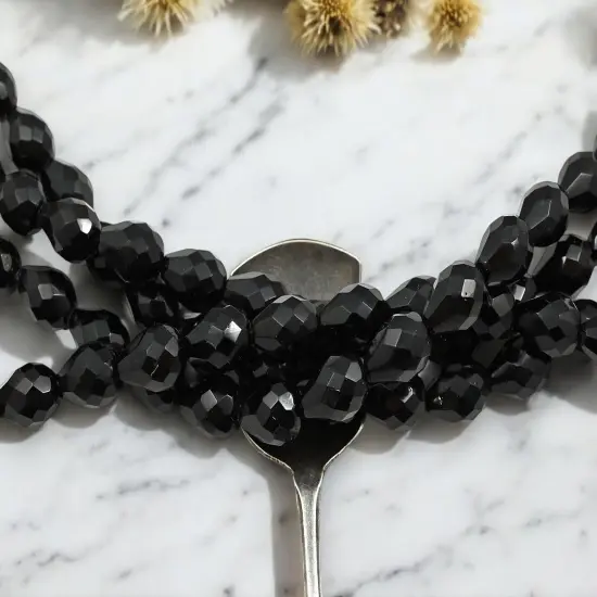 *16* 12x9mm Jet Black Fire Polished Faceted Teardrop Beads {4}