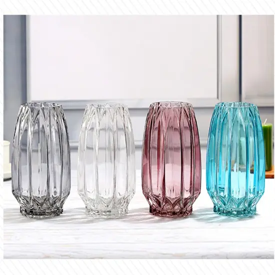 Glass Vase Modern Ribbed Glass Vase for Flowers {3}