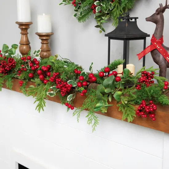 Northlight Mixed Pine, Cedar and Berries Artificial Christmas Garland - 5' - Unlit Green {1}