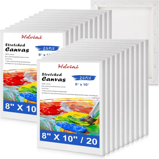 Stretched Canvas for Painting - 8x10 Inch/20 Canvas Value Pack - Triple Primer Acid Free 100% Cotton Blank Canvas for Painting Supplies Oil and Acrylic Pouring Art Watercolor {1}