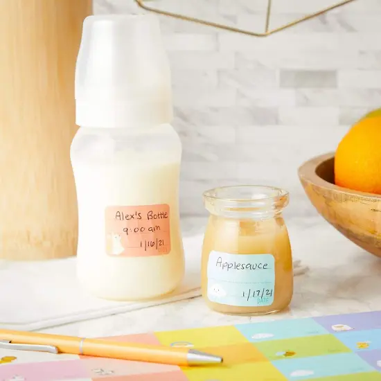 Removable Baby Bottle Labels for Daycare, 25 Sheets (10 Colors, 500 Pieces) {3}