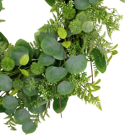 Northlight Seeded Eucalyptus with Sweet Gum Flowers Artificial Spring Wreath - 24" Green {5}