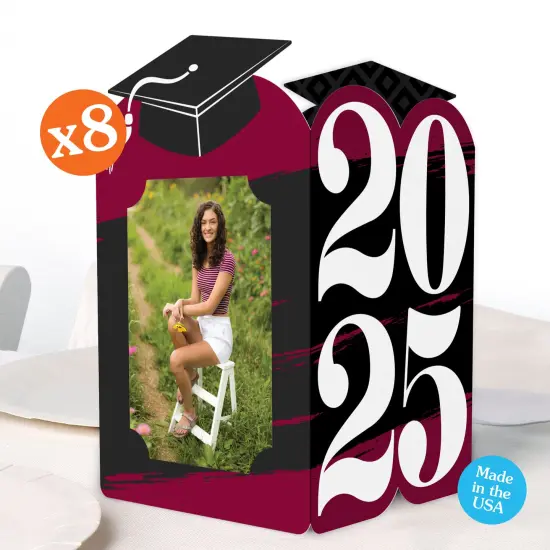 Big Dot of Happiness Maroon 2025 Graduation Photo Holder Centerpieces, 4x6 Picture Display Box, Table Decoration Centerpiece for Burgundy Grad Party Decor, 8 Count {1}