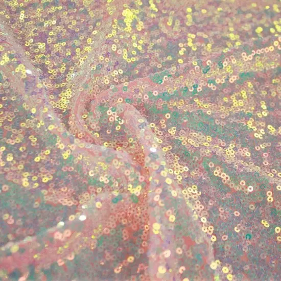 1 Yard Opulence Stretch Mesh Sequin Fabric 4-Way Stretch Polyester Mesh Iridescent Sequin 60" Width Taffy Pink/Iridcent {1}