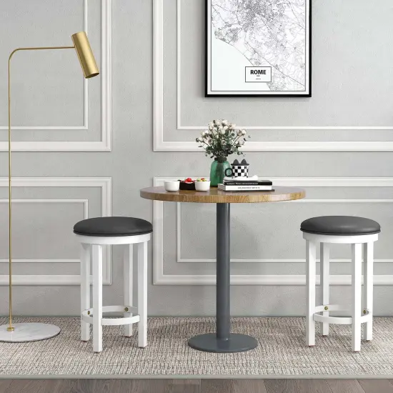 Costway Bar Stools Set of 2 Counter Height Stools with Round Seat & Footrest for Kitchen Black/Grey {2}