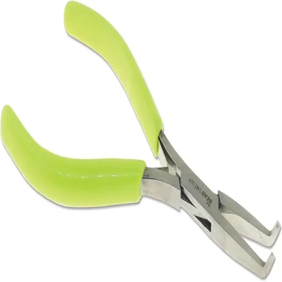 The Beadsmith Micro-Fine Bent Flat Nose Pliers, 5 inches (127mm) with Polished Steel Head, Green PVC Comfort Grip Handle with Double-Leaf Spring, Tool for Jewelry Making {2}