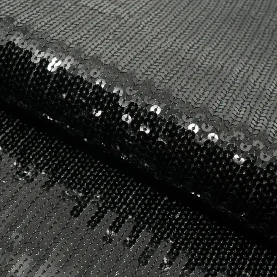 1 Yard Flounce Fringe Stretch Mesh Sequin Fabric Black {1}